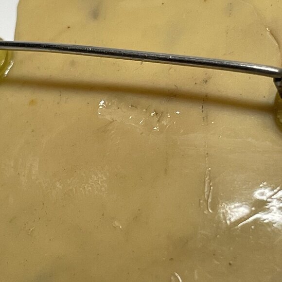 vintage Carved celluloid flower brooch dangle Beads Signed Handmade Aged 3D - Picture 4 of 14